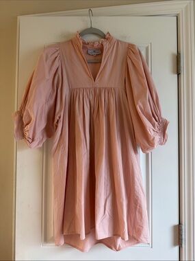 NEVER A WALLFLOWER Blush Pink Ruffle Neck Puff-Sleeve Mini Dress S Retail $288